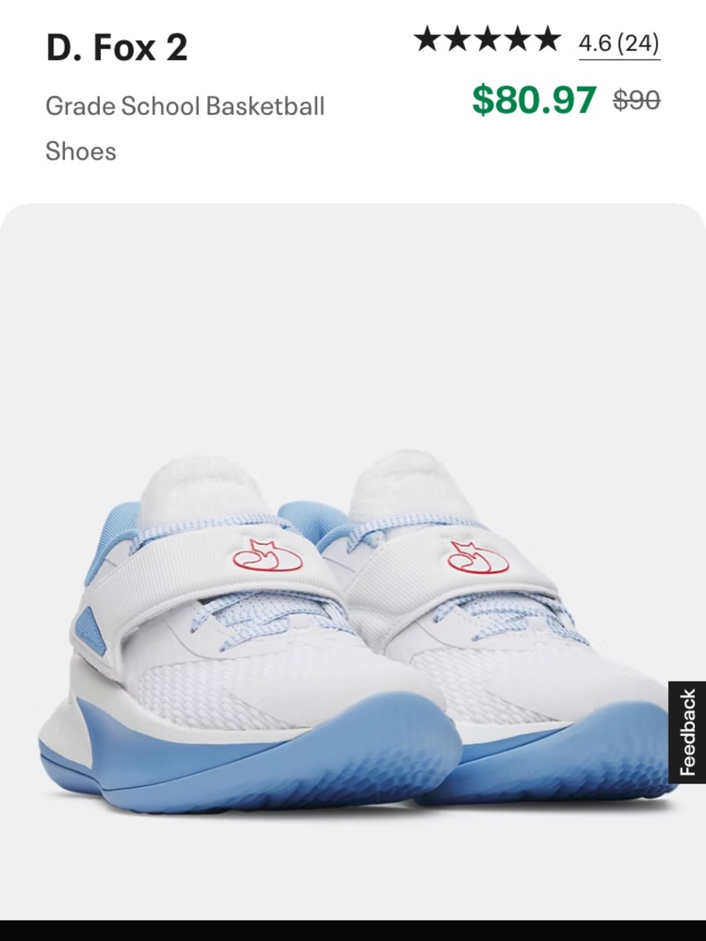 Under Armour Kids' D. Fox 2 Basketball Shoes - White & Light Blue
